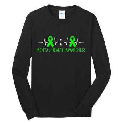 Mental Health Awareness Pulse Ribbon Tall Long Sleeve T-Shirt