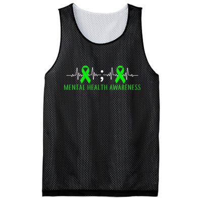 Mental Health Awareness Pulse Ribbon Mesh Reversible Basketball Jersey Tank