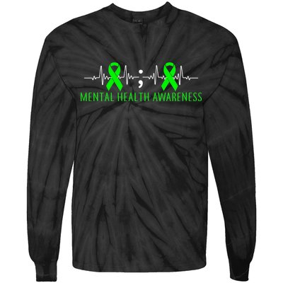 Mental Health Awareness Pulse Ribbon Tie-Dye Long Sleeve Shirt