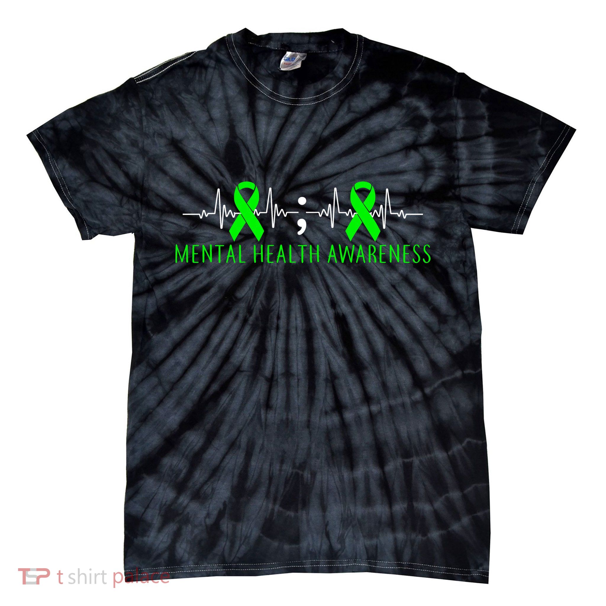 Mental Health Awareness Pulse Ribbon Tie-Dye T-Shirt