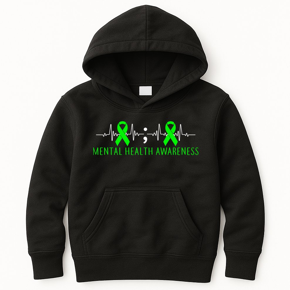 Mental Health Awareness Pulse Ribbon Kids Hoodie