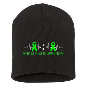 Mental Health Awareness Pulse Ribbon Short Acrylic Beanie