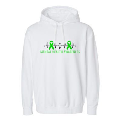 Mental Health Awareness Pulse Ribbon Garment-Dyed Fleece Hoodie