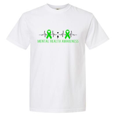 Mental Health Awareness Pulse Ribbon Garment-Dyed Heavyweight T-Shirt