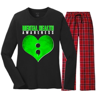 Mental Health Awareness Semicolon Women's Long Sleeve Flannel Pajama Set 