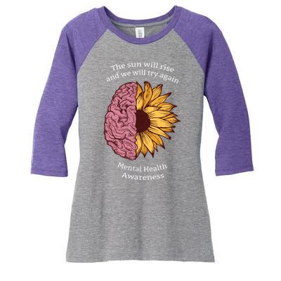 Mental Health Awareness Sun Will Rise Women's Tri-Blend 3/4-Sleeve Raglan Shirt