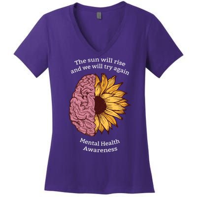 Mental Health Awareness Sun Will Rise Women's V-Neck T-Shirt