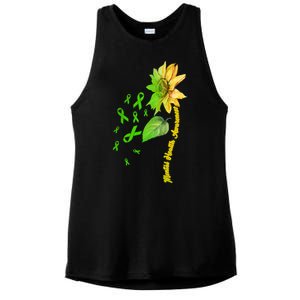 Mental Health Awareness Sunflower Ribbon Ladies PosiCharge Tri-Blend Wicking Tank