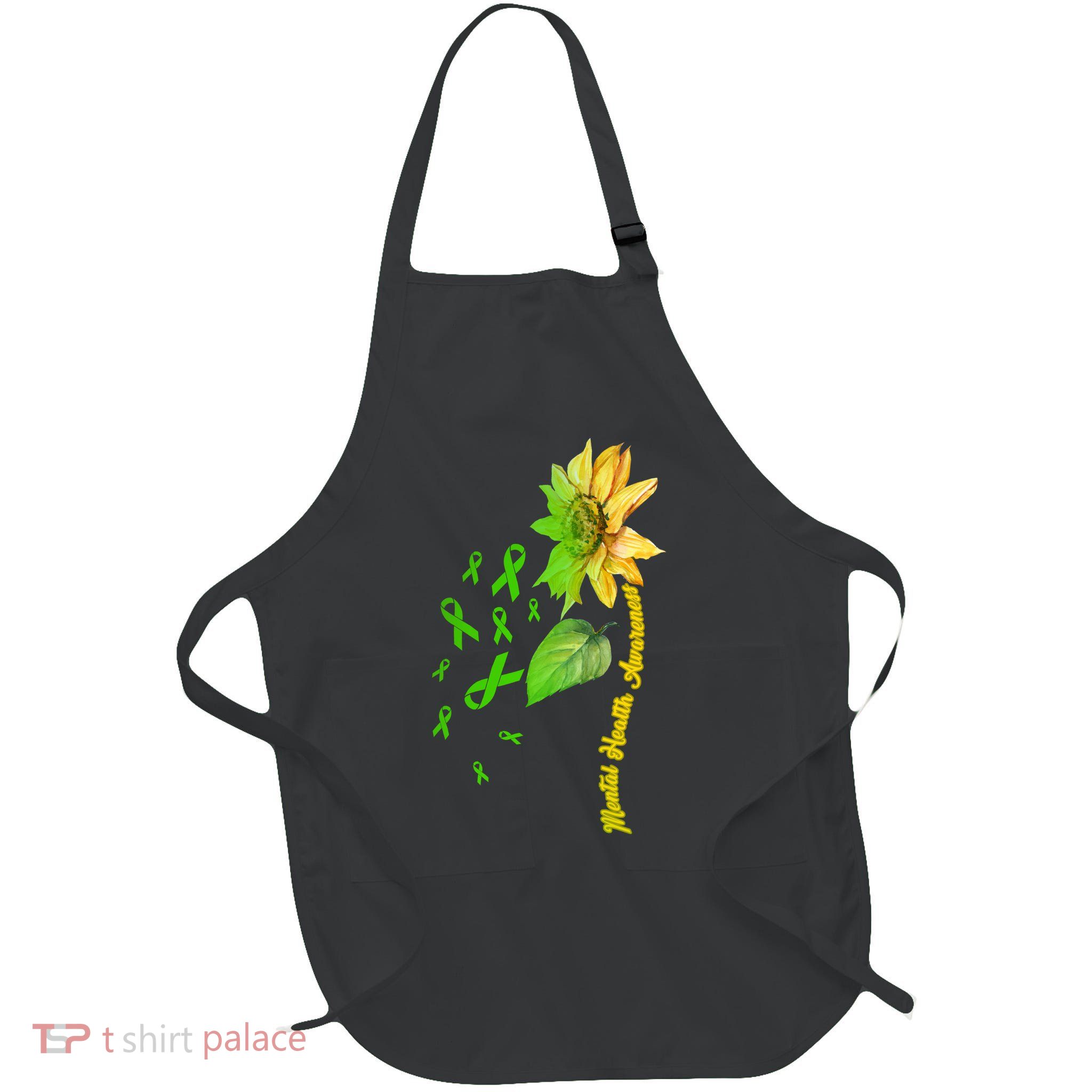 Mental Health Awareness Sunflower Ribbon Full-Length Apron With Pockets