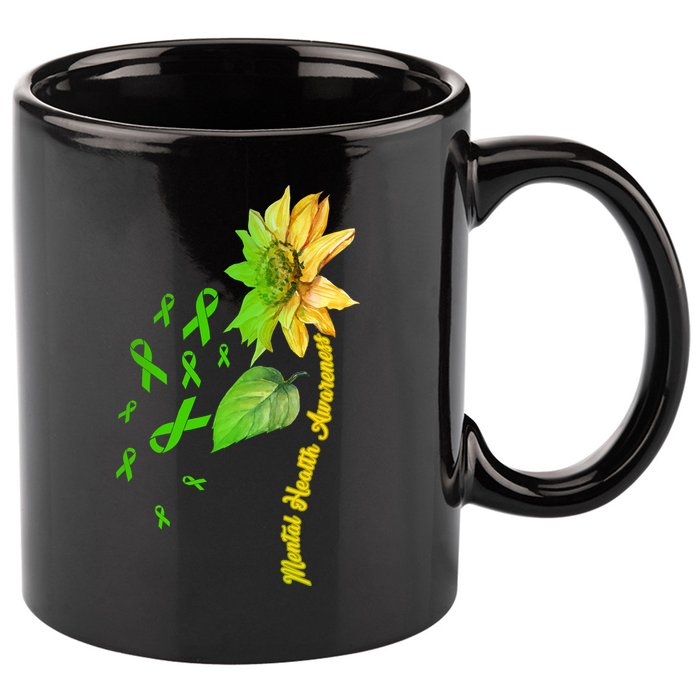 Mental Health Awareness Sunflower Ribbon 11oz C Handle Ceramic Mug