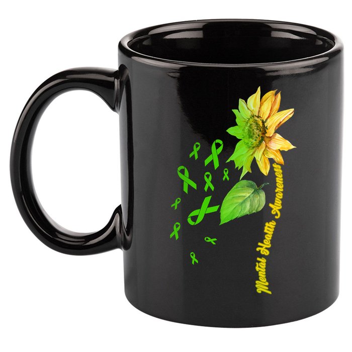 Mental Health Awareness Sunflower Ribbon 11oz C Handle Ceramic Mug