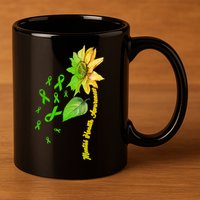 Mental Health Awareness Sunflower Ribbon 11oz C Handle Ceramic Mug