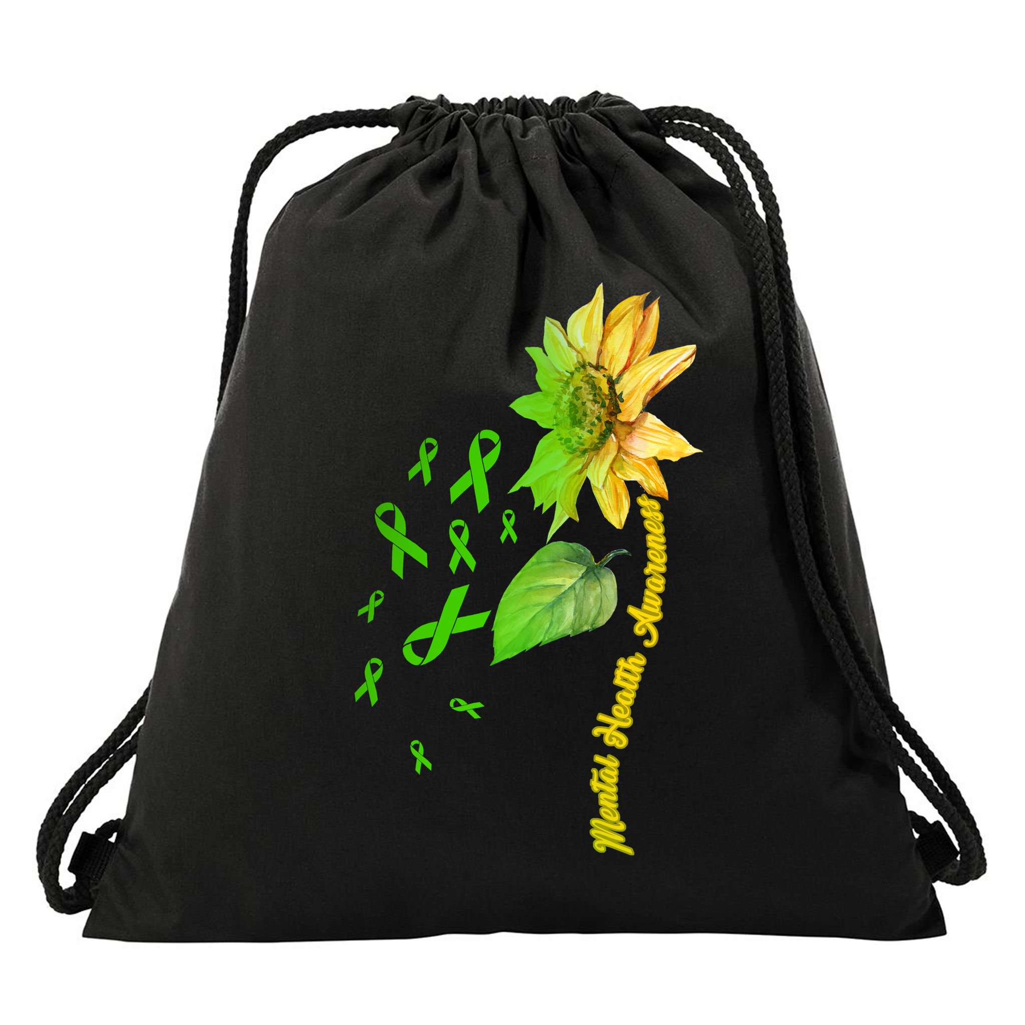 Mental Health Awareness Sunflower Ribbon Drawstring Bag