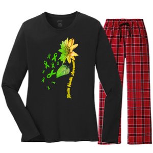 Mental Health Awareness Sunflower Ribbon Women's Long Sleeve Flannel Pajama Set 