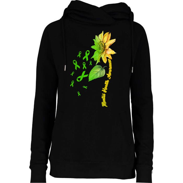 Mental Health Awareness Sunflower Ribbon Womens Funnel Neck Pullover Hood