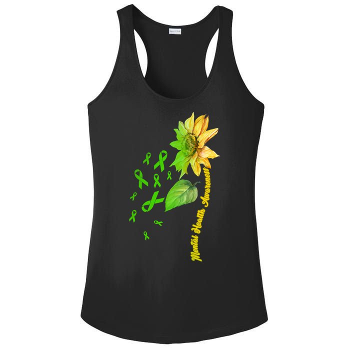 Mental Health Awareness Sunflower Ribbon Ladies PosiCharge Competitor Racerback Tank