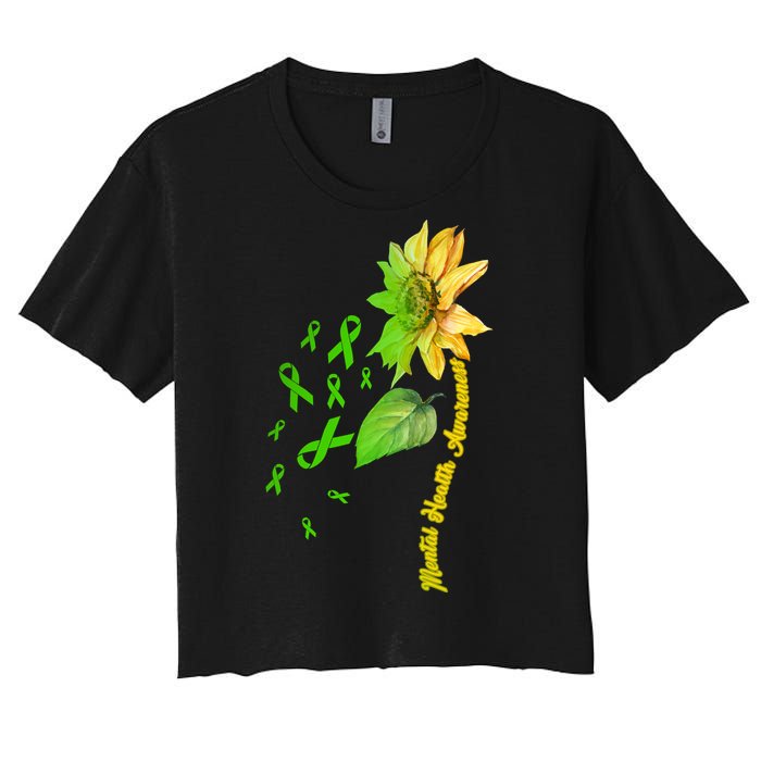 Mental Health Awareness Sunflower Ribbon Women's Crop Top Tee