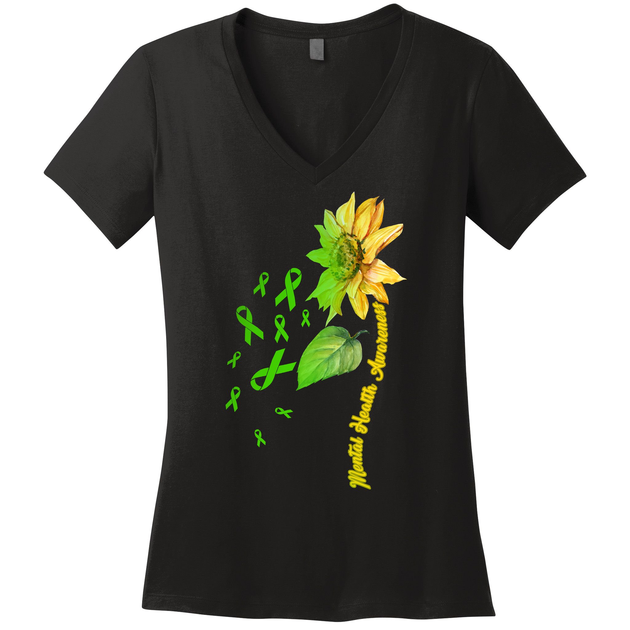 Mental Health Awareness Sunflower Ribbon Women's V-Neck T-Shirt