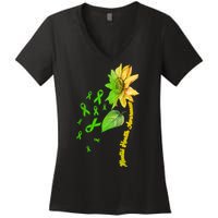 Mental Health Awareness Sunflower Ribbon Women's V-Neck T-Shirt