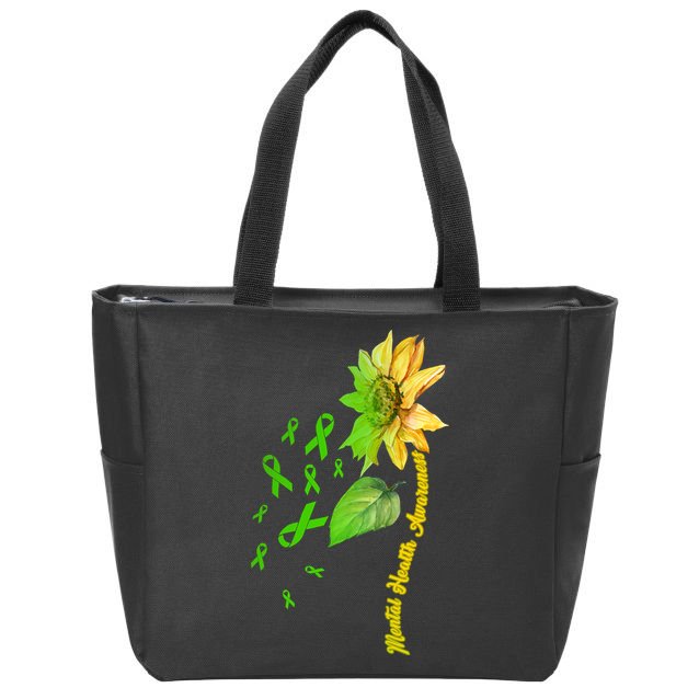 Mental Health Awareness Sunflower Ribbon Zip Tote Bag