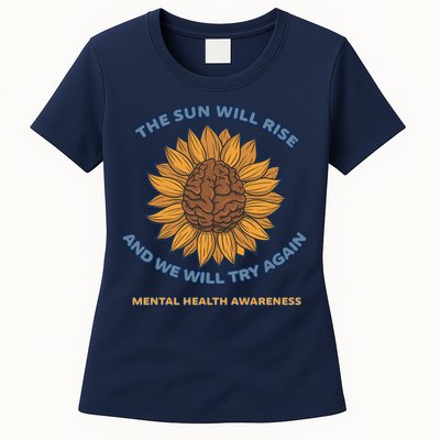 Mental Health Awareness Sunflower The Sun Will Rise Womens T-Shirt