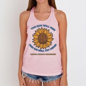 Mental Health Awareness Sunflower The Sun Will Rise Women's Knotted Racerback Tank