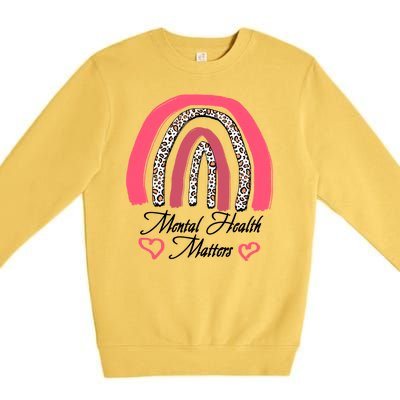 Mental Health Matters Leopard Print Rainbow Premium Crewneck Sweatshirt