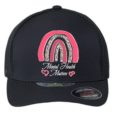 Mental Health Matters Leopard Print Rainbow Flexfit Unipanel Trucker Cap