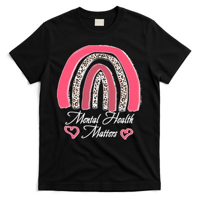 Mental Health Matters Leopard Print Rainbow T-Shirt
