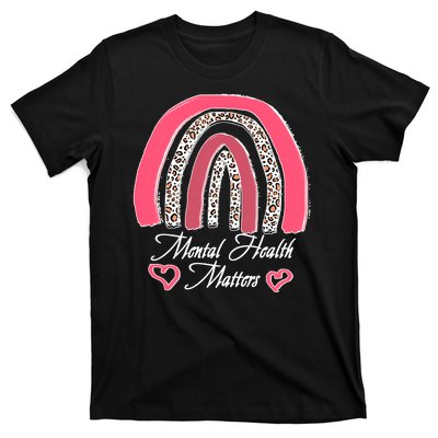 Mental Health Matters Leopard Print Rainbow T-Shirt