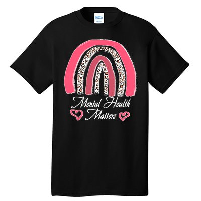 Mental Health Matters Leopard Print Rainbow Tall T-Shirt