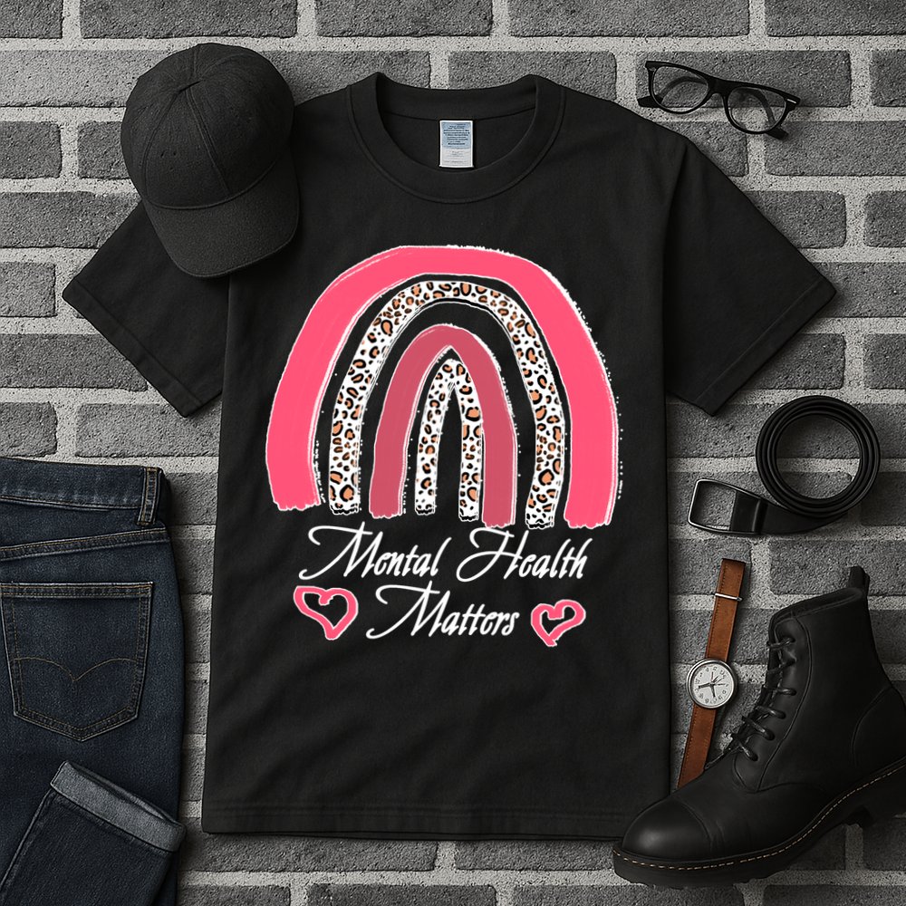 Mental Health Matters Leopard Print Rainbow Tall T-Shirt