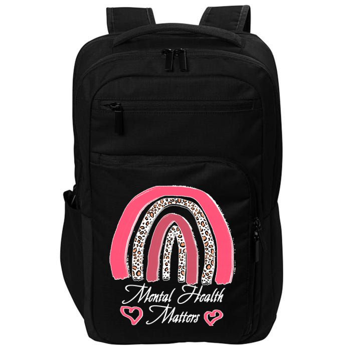 Mental Health Matters Leopard Print Rainbow Impact Tech Backpack