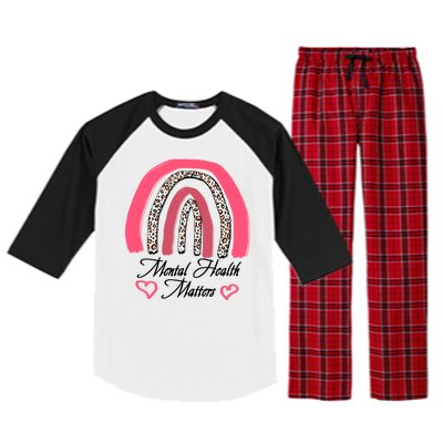 Mental Health Matters Leopard Print Rainbow Raglan Sleeve Pajama Set