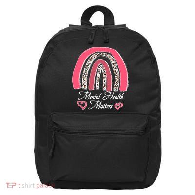 Mental Health Matters Leopard Print Rainbow 16 in Basic Backpack