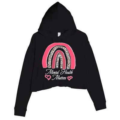 Mental Health Matters Leopard Print Rainbow Crop Fleece Hoodie