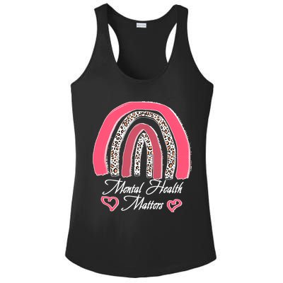 Mental Health Matters Leopard Print Rainbow Ladies PosiCharge Competitor Racerback Tank