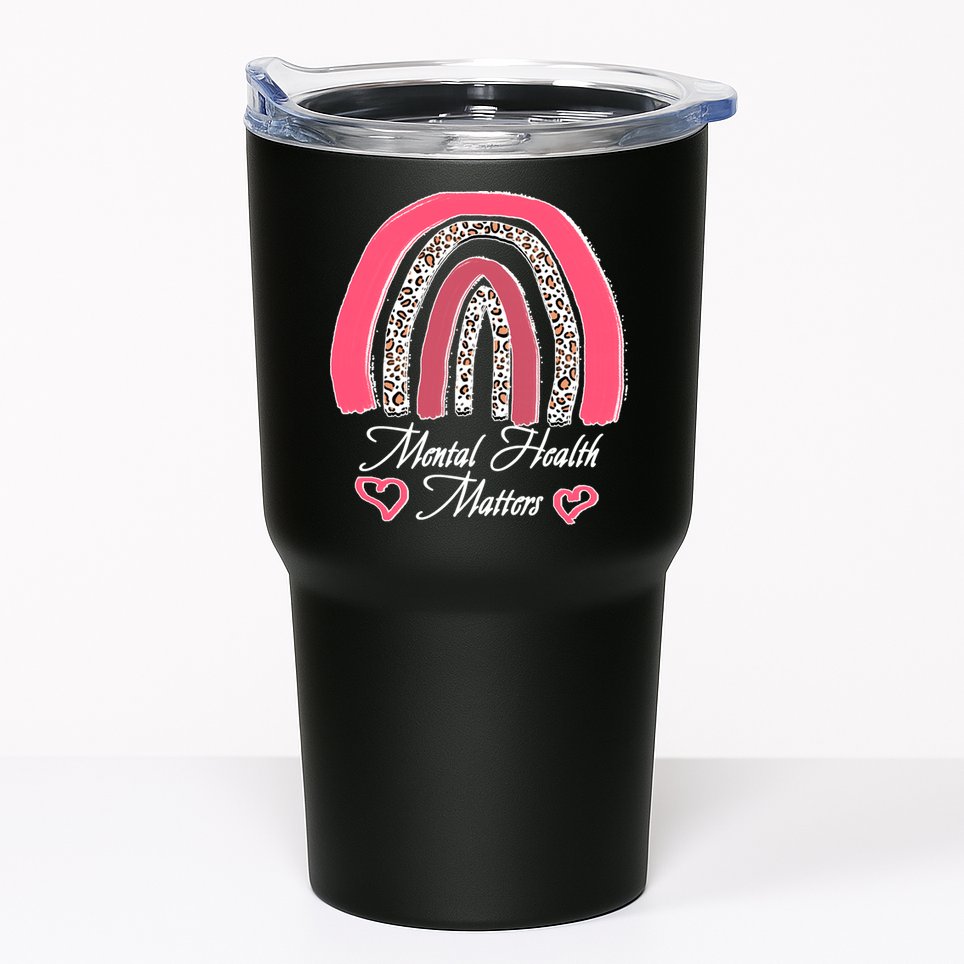 Mental Health Matters Leopard Print Rainbow Tumbler
