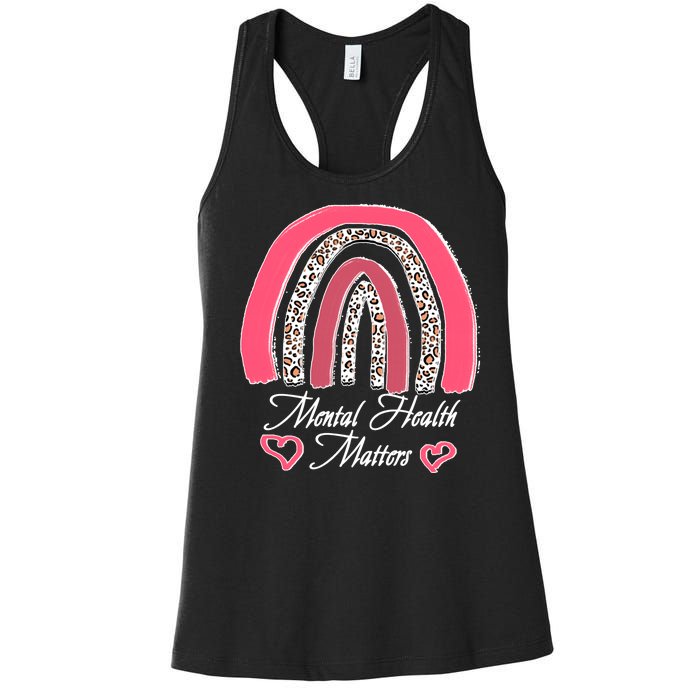 Mental Health Matters Leopard Print Rainbow Women's Racerback Tank