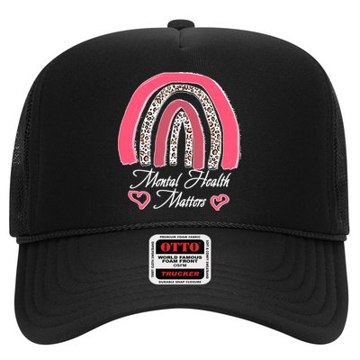 Mental Health Matters Leopard Print Rainbow Trucker Hat