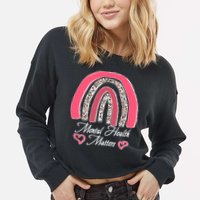 Mental Health Matters Leopard Print Rainbow Cropped Pullover Crew
