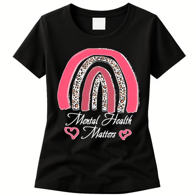 Mental Health Matters Leopard Print Rainbow Womens T-Shirt