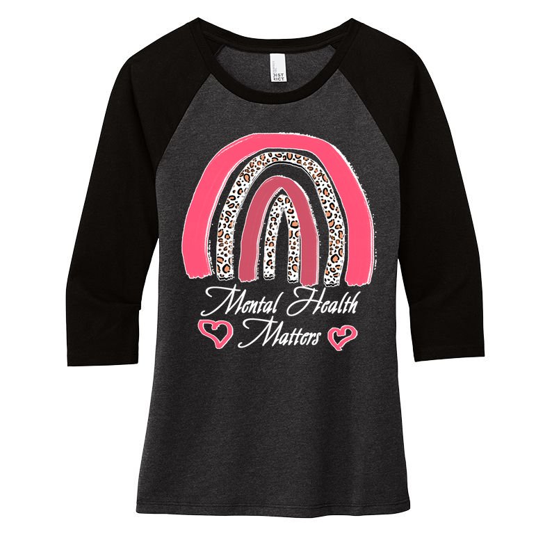 Mental Health Matters Leopard Print Rainbow Women's Tri-Blend 3/4-Sleeve Raglan Shirt