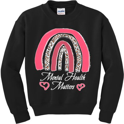 Mental Health Matters Leopard Print Rainbow Kids Sweatshirt
