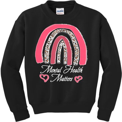 Mental Health Matters Leopard Print Rainbow Kids Sweatshirt