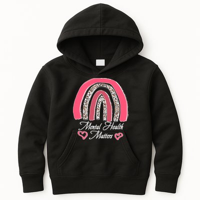 Mental Health Matters Leopard Print Rainbow Kids Hoodie