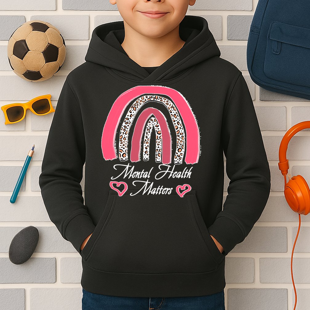 Mental Health Matters Leopard Print Rainbow Kids Hoodie