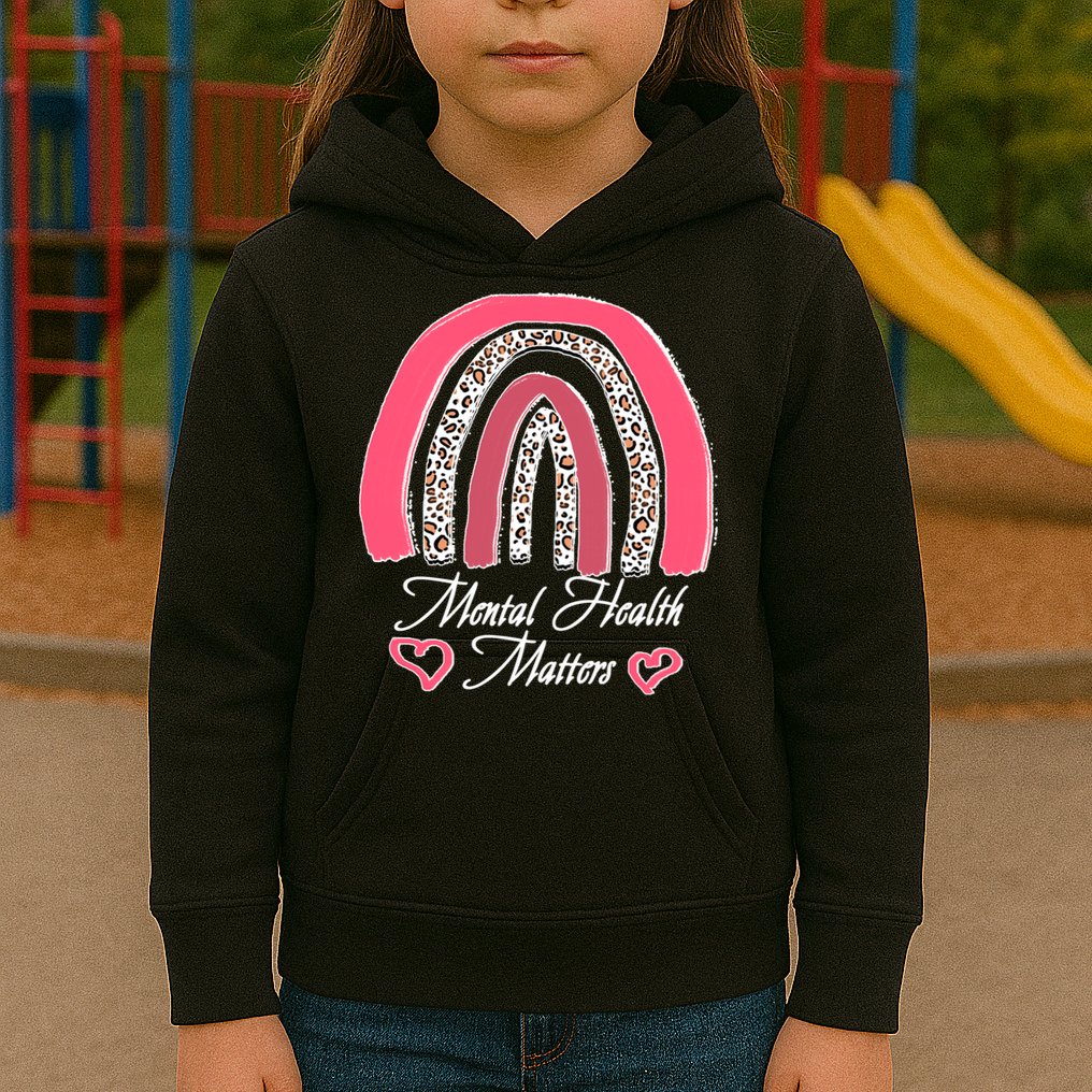 Mental Health Matters Leopard Print Rainbow Kids Hoodie