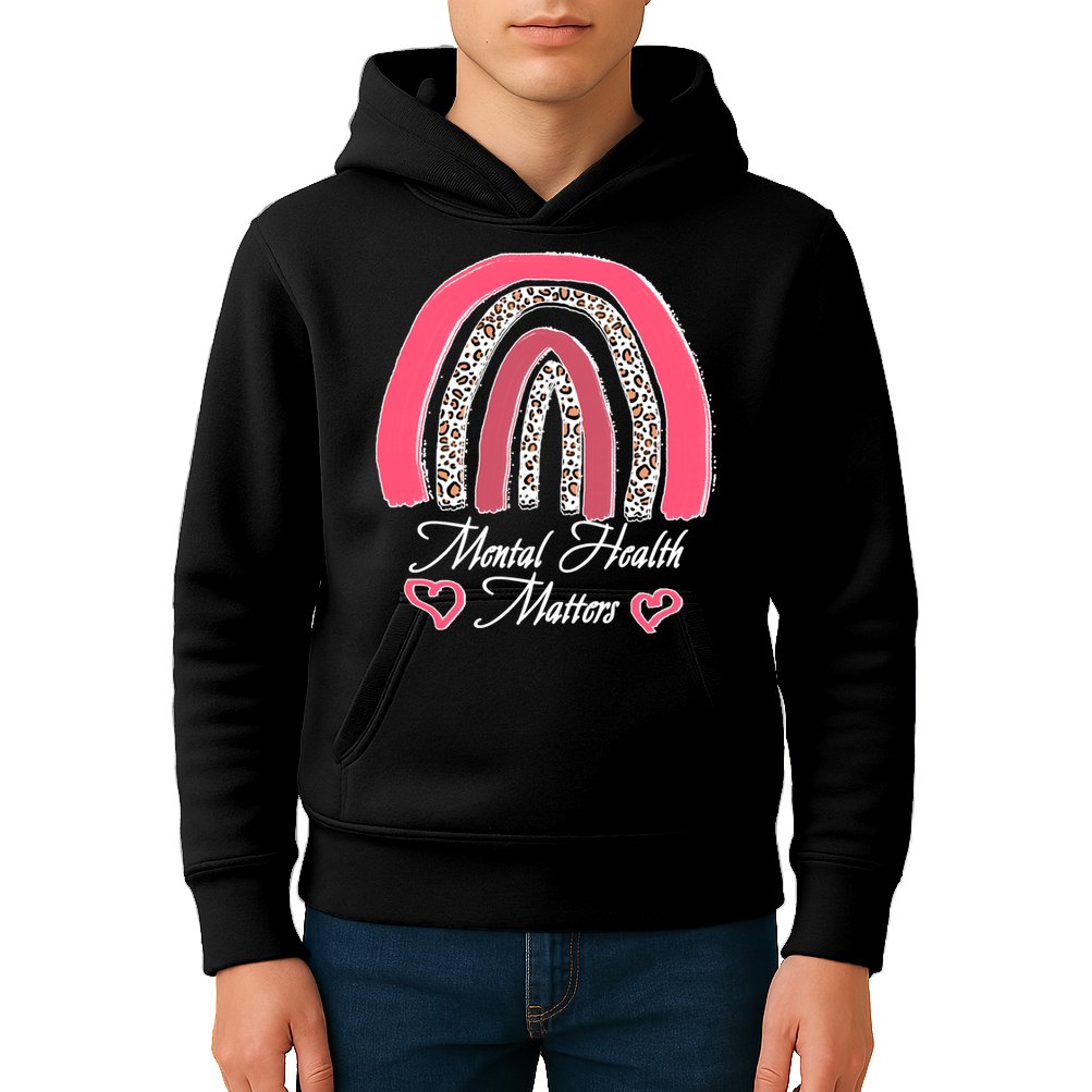 Mental Health Matters Leopard Print Rainbow Kids Hoodie