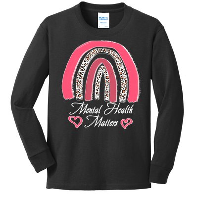 Mental Health Matters Leopard Print Rainbow Kids Long Sleeve Shirt